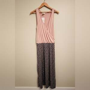 NWT Bellino Women's Taupe Black Diamond Maxi Dress - Size Medium
 b82